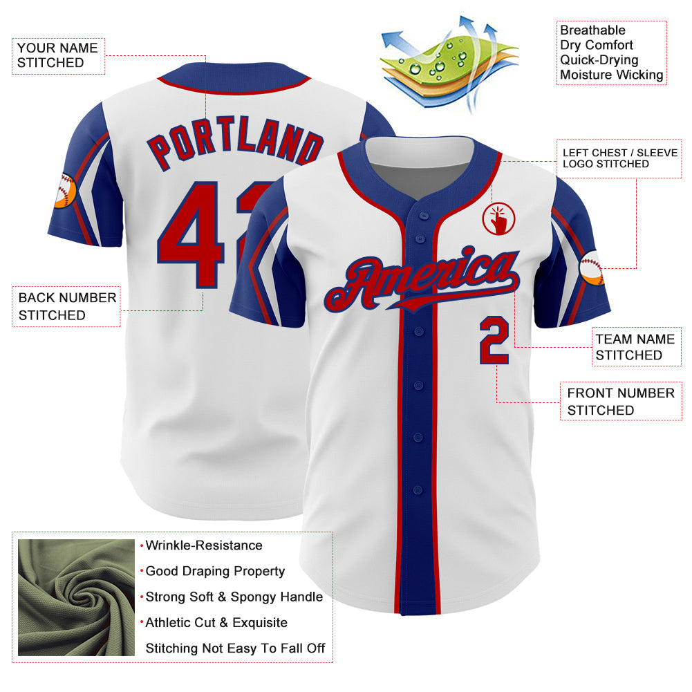 Custom White Red-Royal 3 Colors Arm Shapes Authentic Baseball Jersey - Sky-Custom
