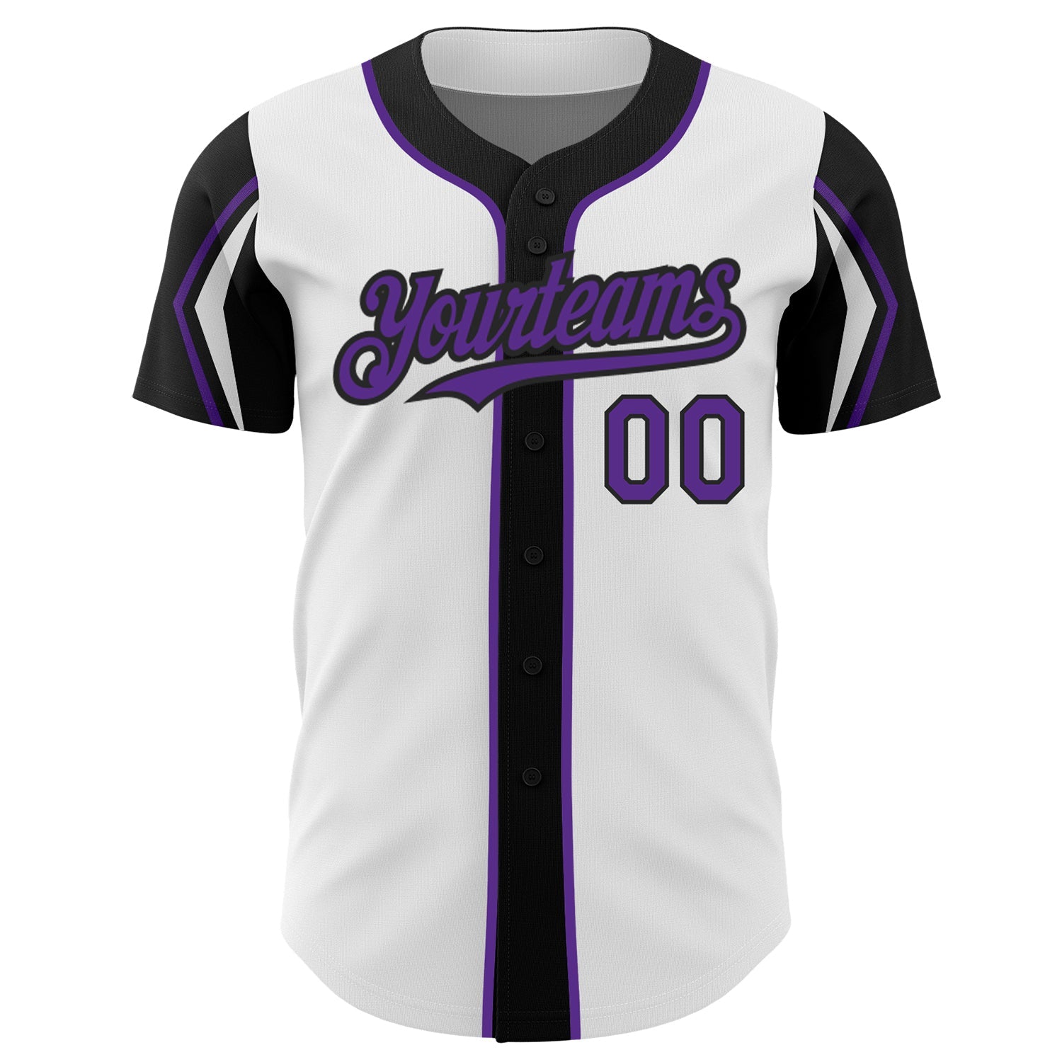 Custom White Purple-Black 3 Colors Arm Shapes Authentic Baseball Jersey - Sky-Custom