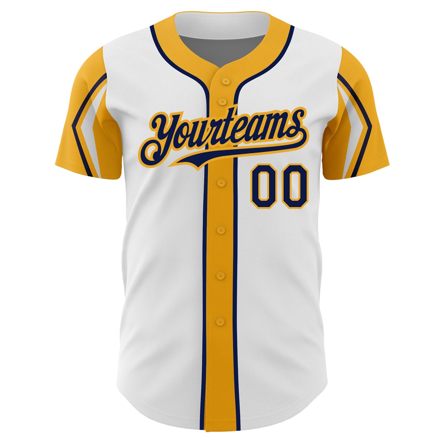 Custom White Navy-Gold 3 Colors Arm Shapes Authentic Baseball Jersey - Sky-Custom