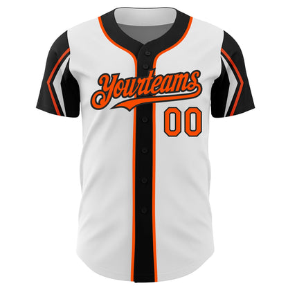 Custom White Orange-Black 3 Colors Arm Shapes Authentic Baseball Jersey - Sky-Custom
