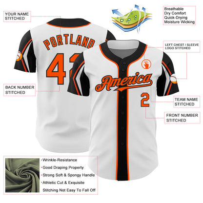 Custom White Orange-Black 3 Colors Arm Shapes Authentic Baseball Jersey - Sky-Custom