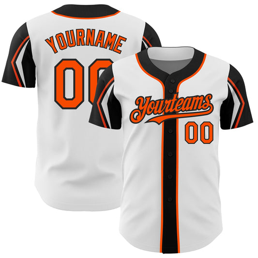Custom White Orange-Black 3 Colors Arm Shapes Authentic Baseball Jersey - Sky-Custom