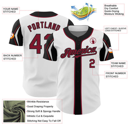 Custom White Crimson-Black 3 Colors Arm Shapes Authentic Baseball Jersey - Sky-Custom