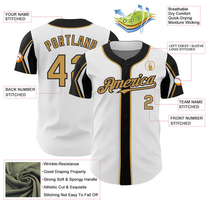 Custom White Old Gold-Black 3 Colors Arm Shapes Authentic Baseball Jersey - Sky-Custom