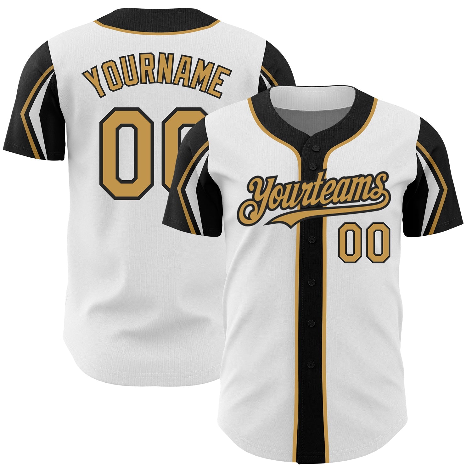 Custom White Old Gold-Black 3 Colors Arm Shapes Authentic Baseball Jersey - Sky-Custom