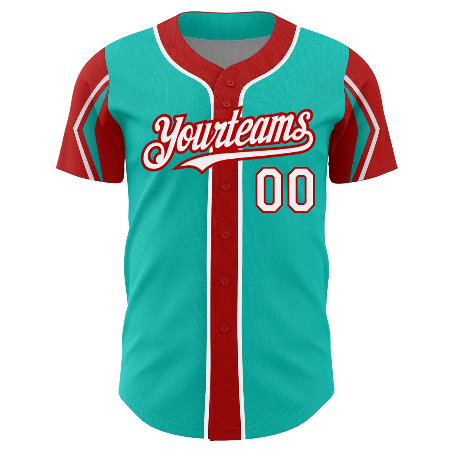 Custom Aqua White-Red 3 Colors Arm Shapes Authentic Baseball Jersey - Sky-Custom