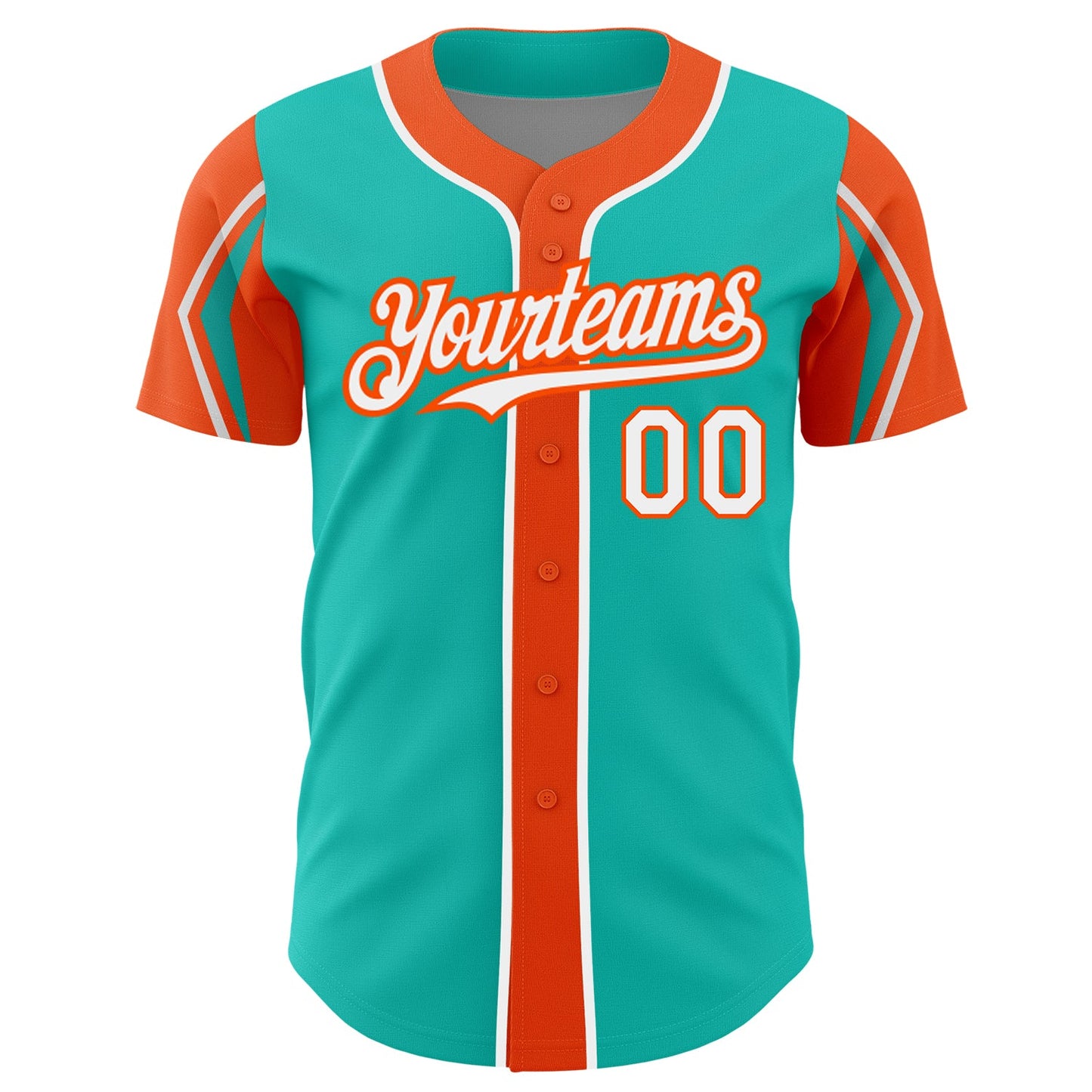 Custom Aqua White-Orange 3 Colors Arm Shapes Authentic Baseball Jersey - Sky-Custom