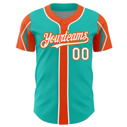 Custom Aqua White-Orange 3 Colors Arm Shapes Authentic Baseball Jersey - Sky-Custom