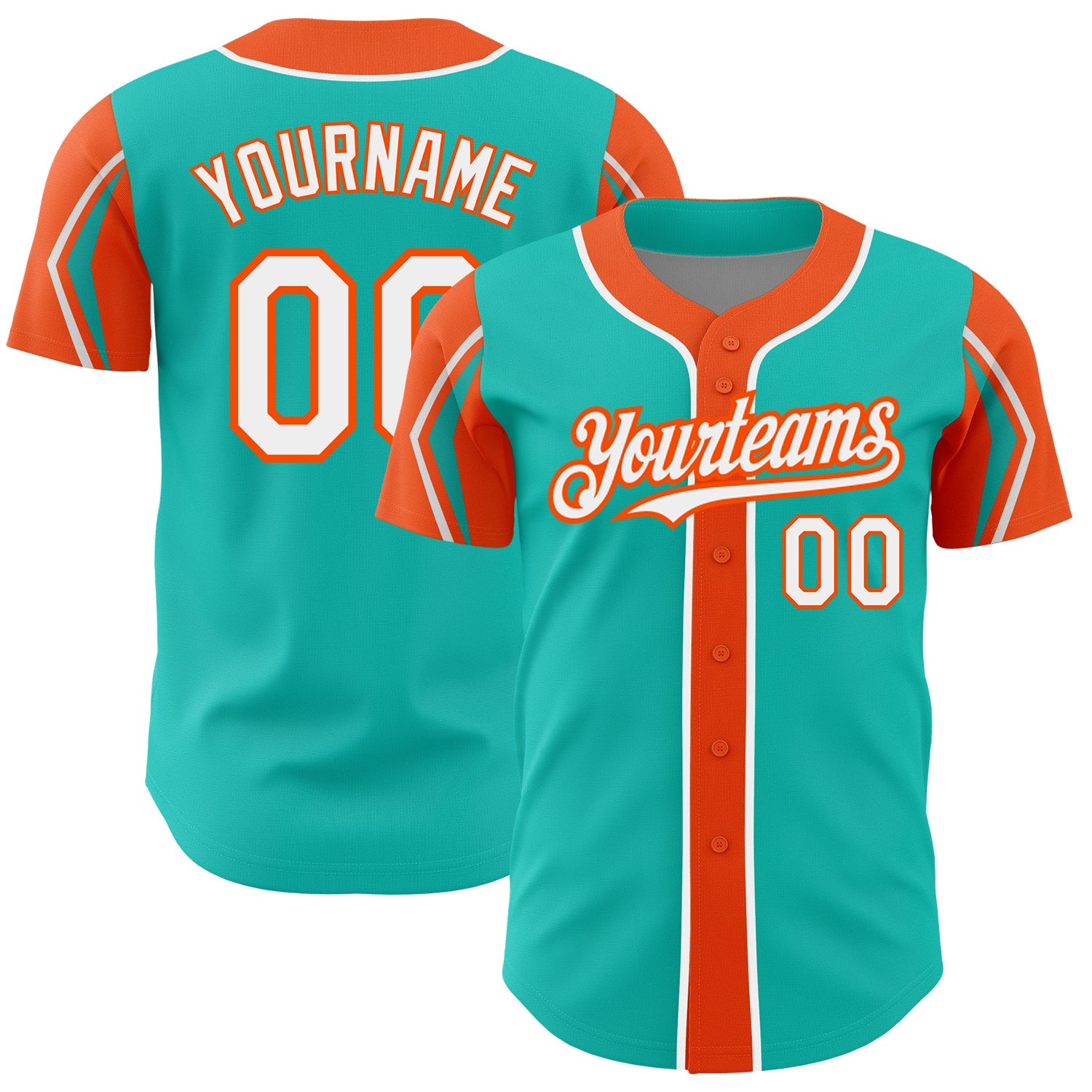 Custom Aqua White-Orange 3 Colors Arm Shapes Authentic Baseball Jersey - Sky-Custom