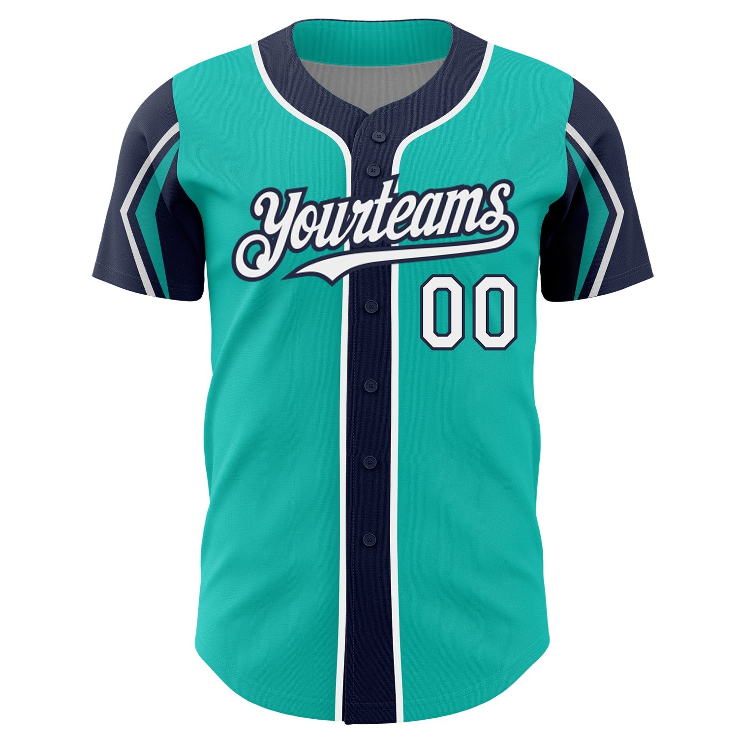 Custom Aqua White-Navy 3 Colors Arm Shapes Authentic Baseball Jersey - Sky-Custom