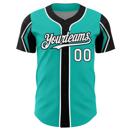 Custom Aqua White-Black 3 Colors Arm Shapes Authentic Baseball Jersey - Sky-Custom