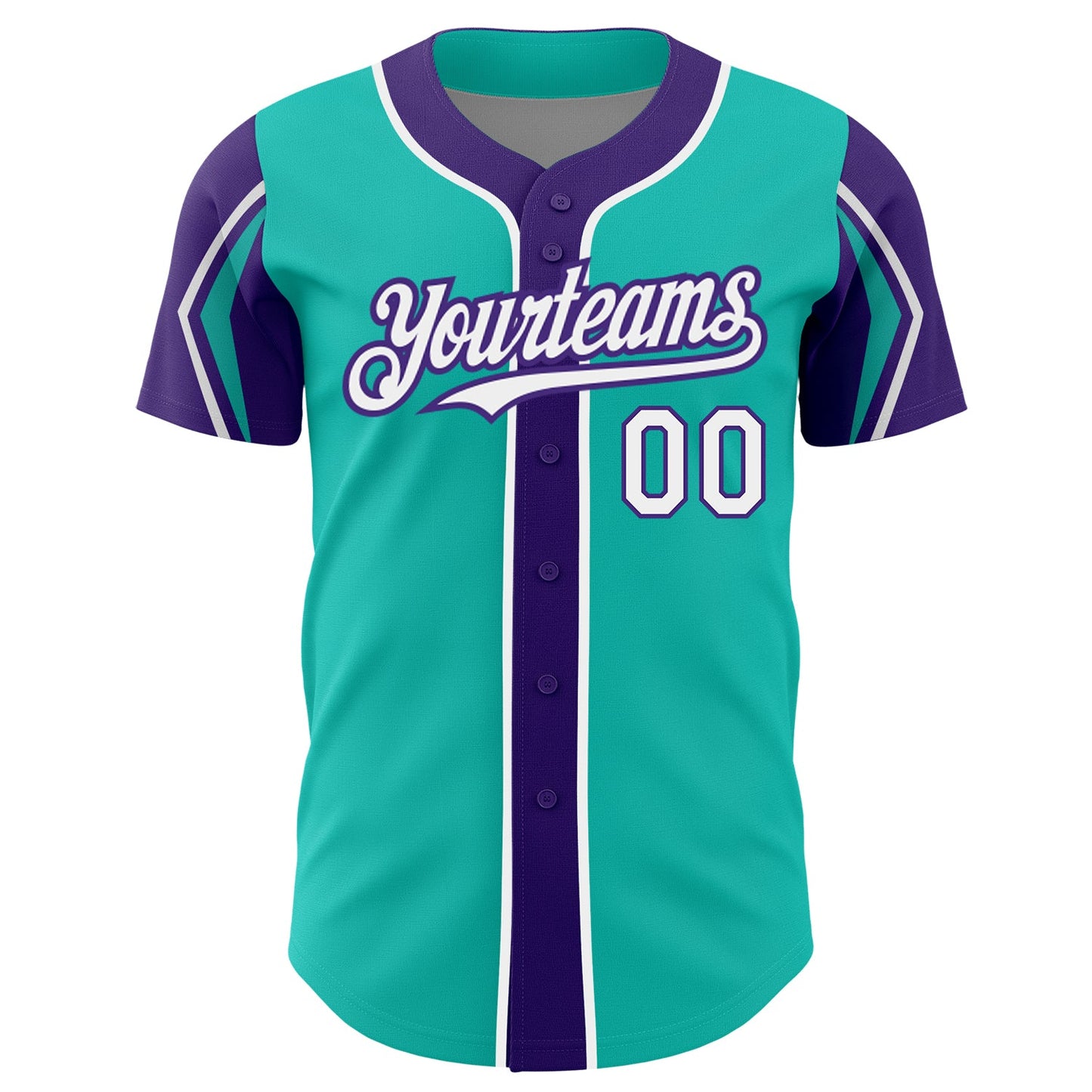 Custom Aqua White-Purple 3 Colors Arm Shapes Authentic Baseball Jersey - Sky-Custom