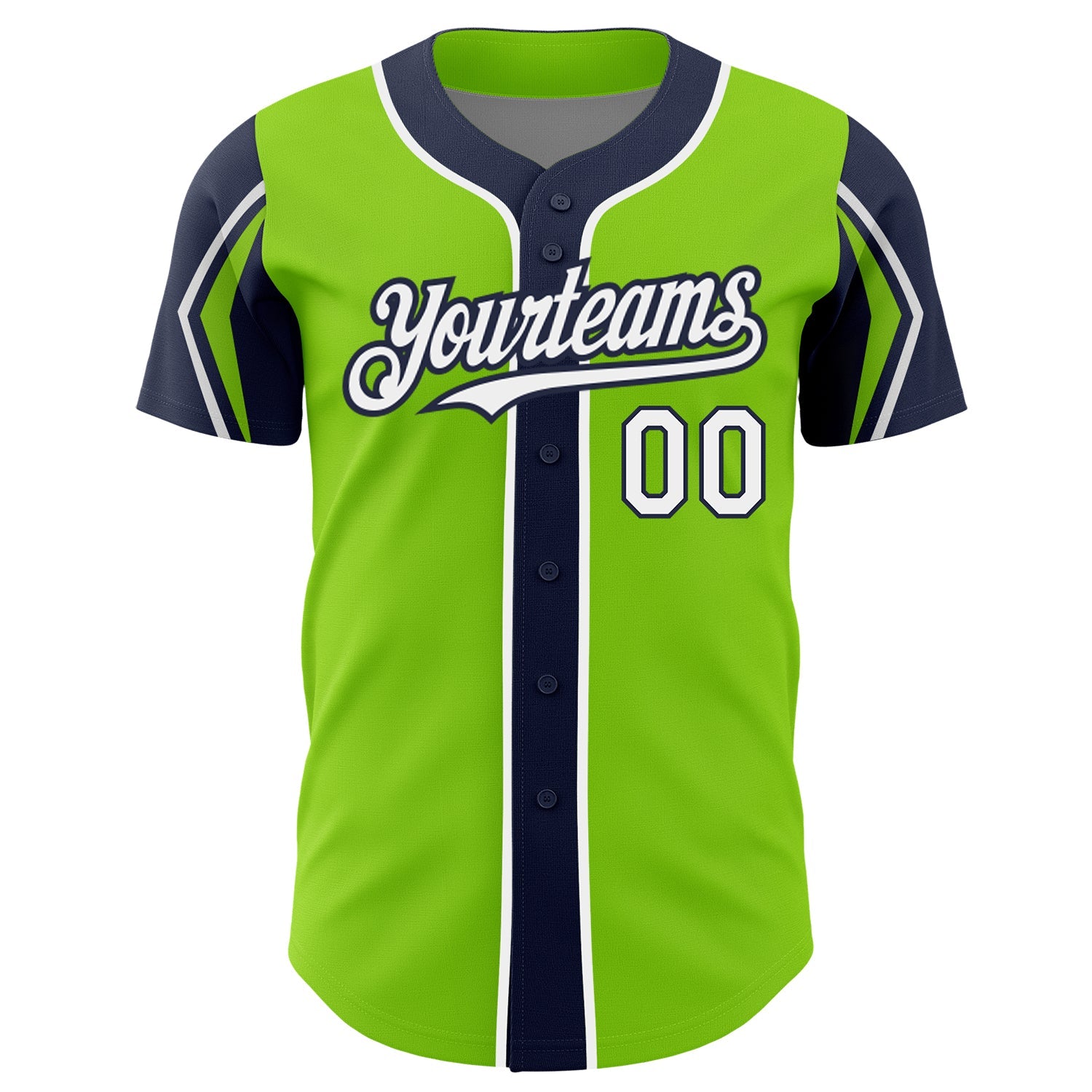 Custom Neon Green White-Navy 3 Colors Arm Shapes Authentic Baseball Jersey - Sky-Custom