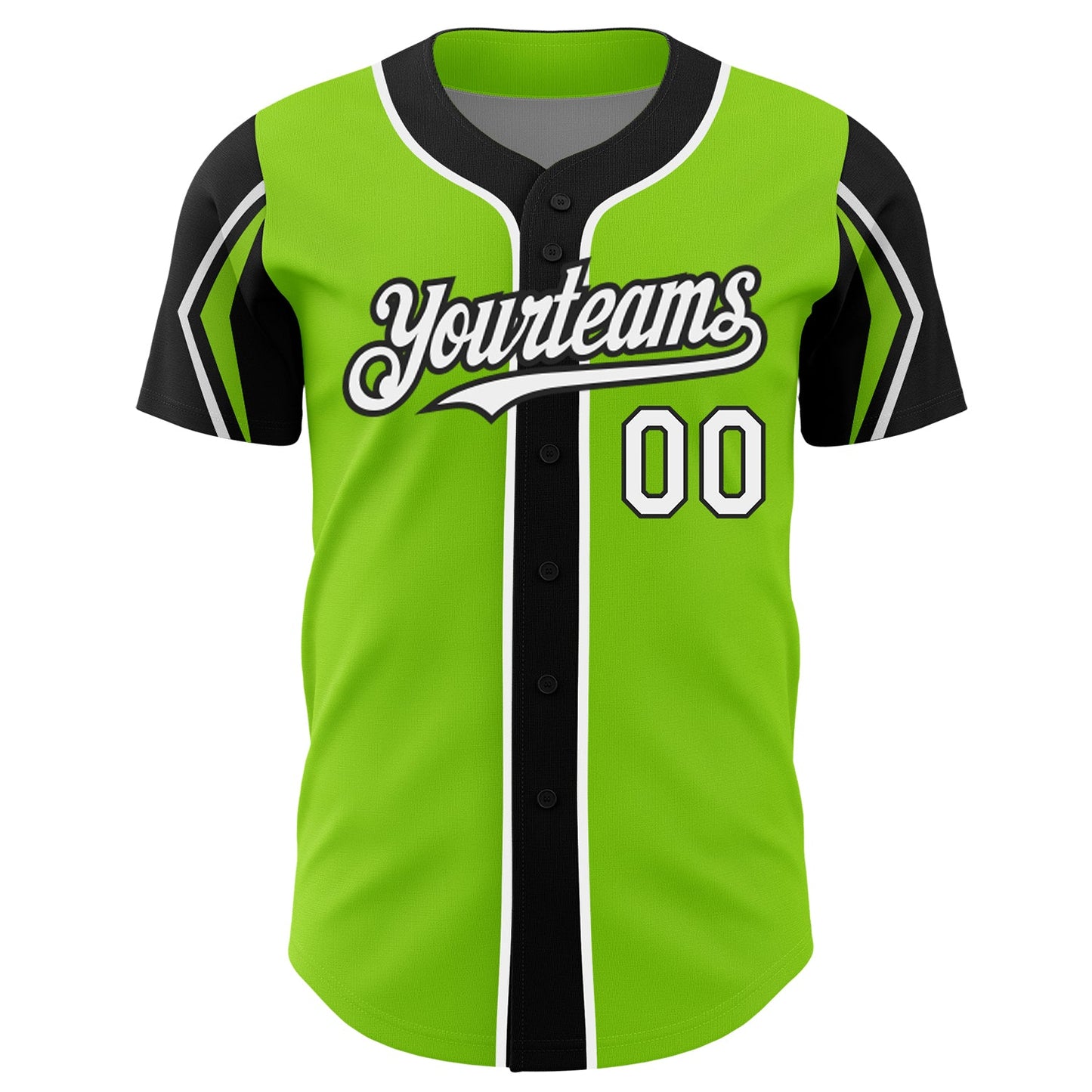 Custom Neon Green White-Black 3 Colors Arm Shapes Authentic Baseball Jersey - Sky-Custom