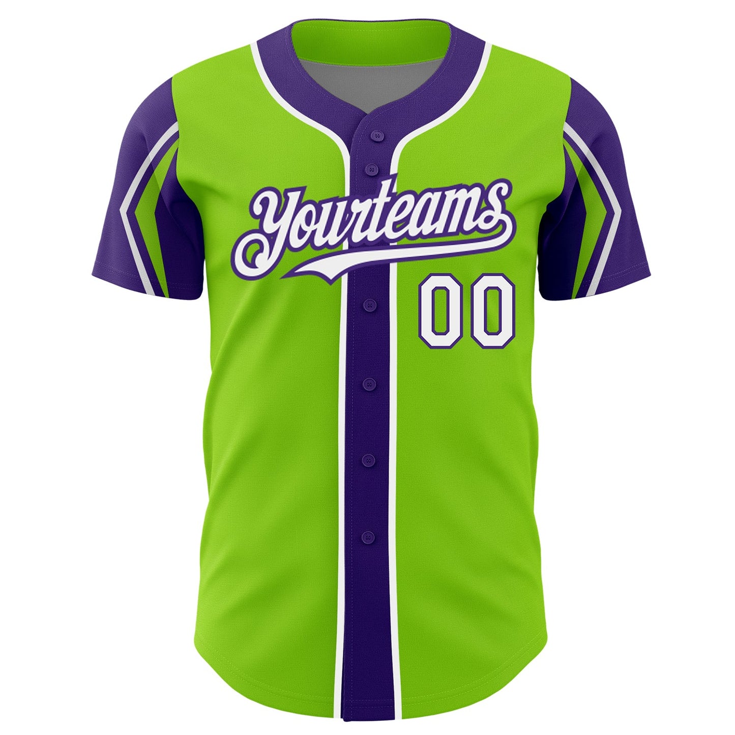 Custom Neon Green White-Purple 3 Colors Arm Shapes Authentic Baseball Jersey - Sky-Custom