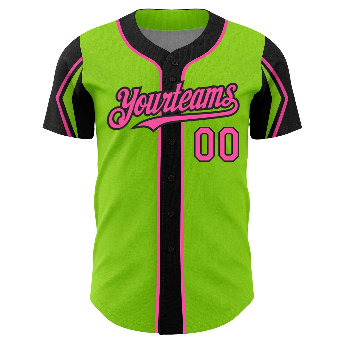 Custom Neon Green Pink-Black 3 Colors Arm Shapes Authentic Baseball Jersey - Sky-Custom