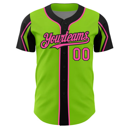 Custom Neon Green Pink-Black 3 Colors Arm Shapes Authentic Baseball Jersey - Sky-Custom