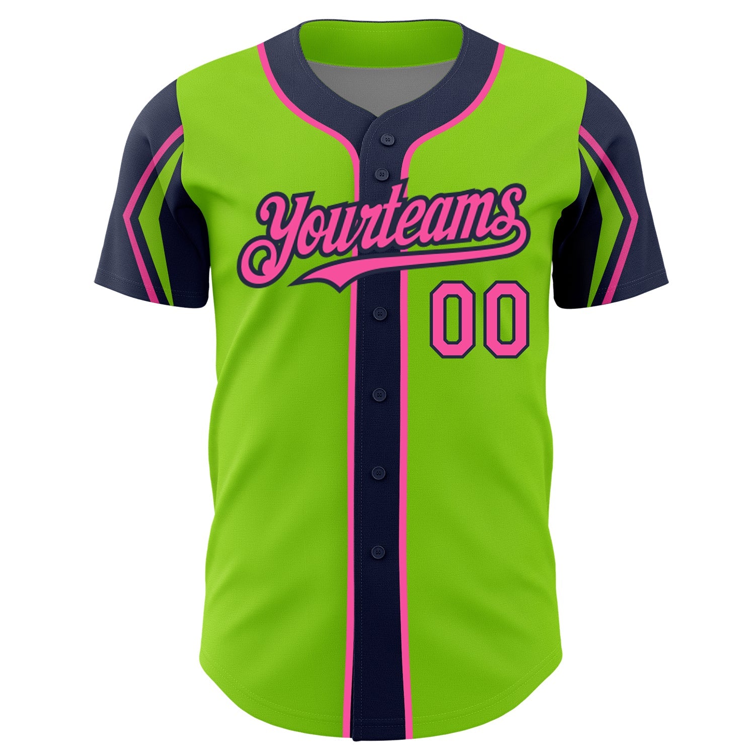 Custom Neon Green Pink-Navy 3 Colors Arm Shapes Authentic Baseball Jersey - Sky-Custom