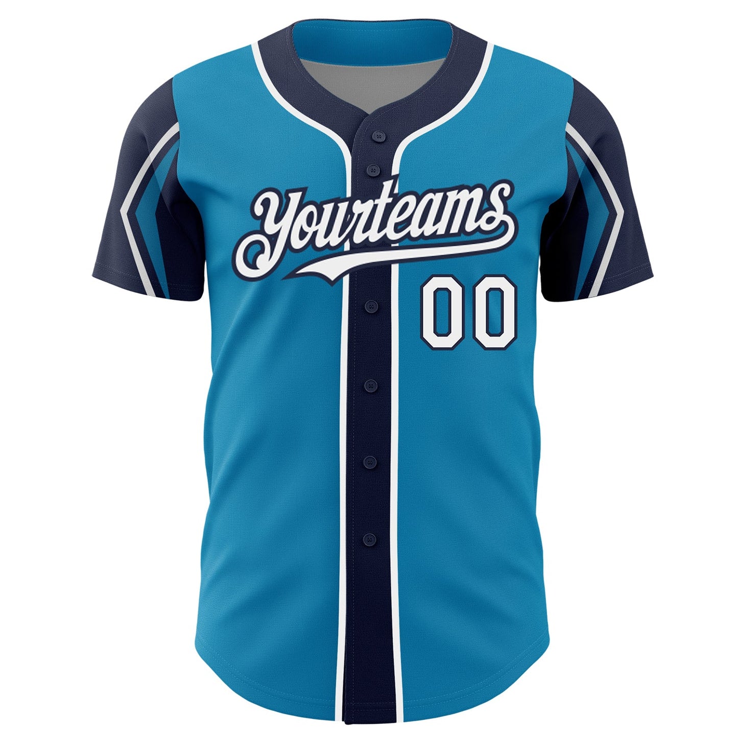 Custom Panther Blue White-Navy 3 Colors Arm Shapes Authentic Baseball Jersey - Sky-Custom