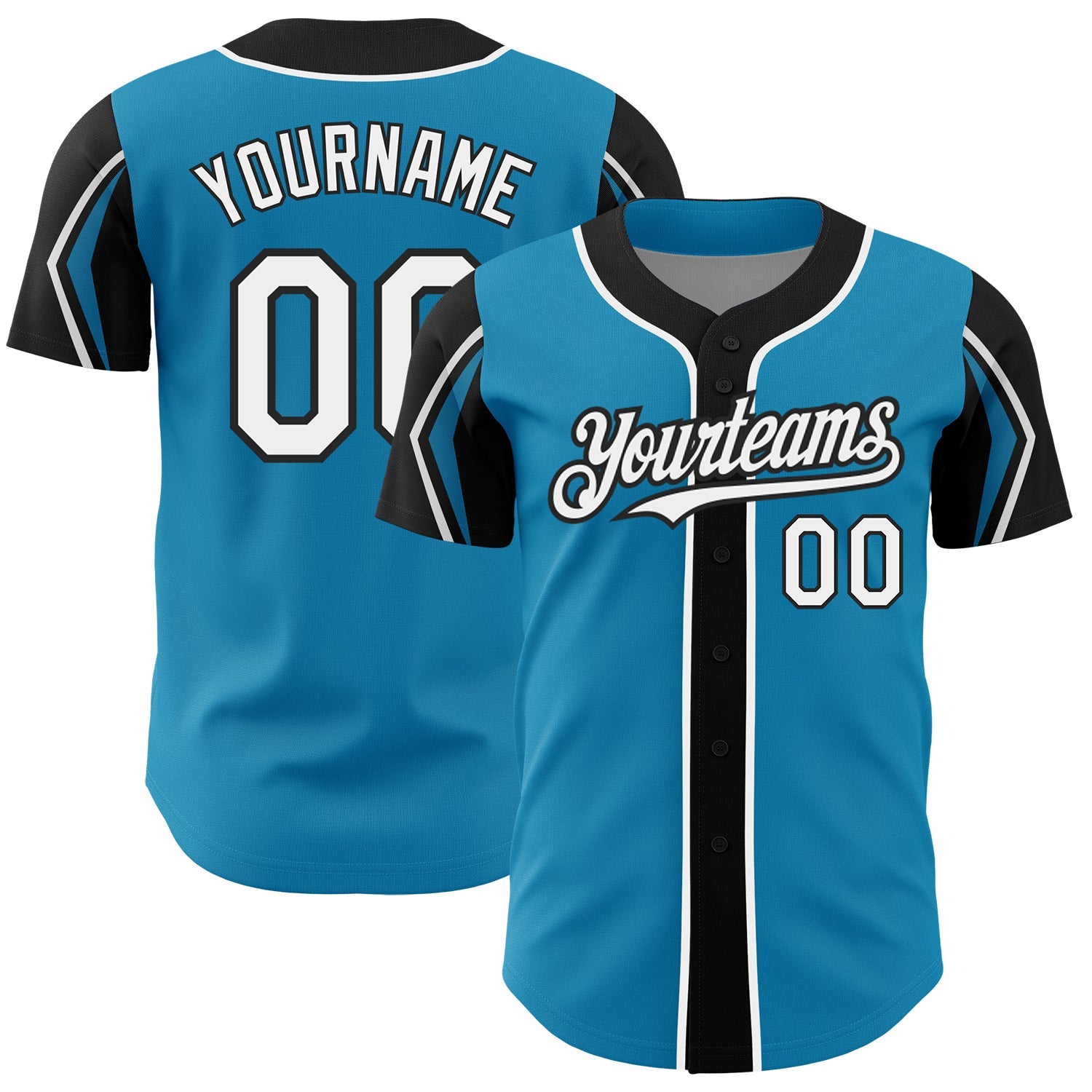 Custom Panther Blue White-Black 3 Colors Arm Shapes Authentic Baseball Jersey - Sky-Custom