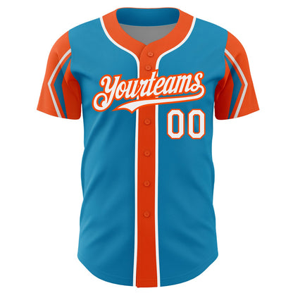 Custom Panther Blue White-Orange 3 Colors Arm Shapes Authentic Baseball Jersey - Sky-Custom
