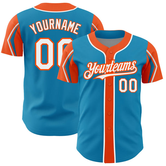 Custom Panther Blue White-Orange 3 Colors Arm Shapes Authentic Baseball Jersey - Sky-Custom