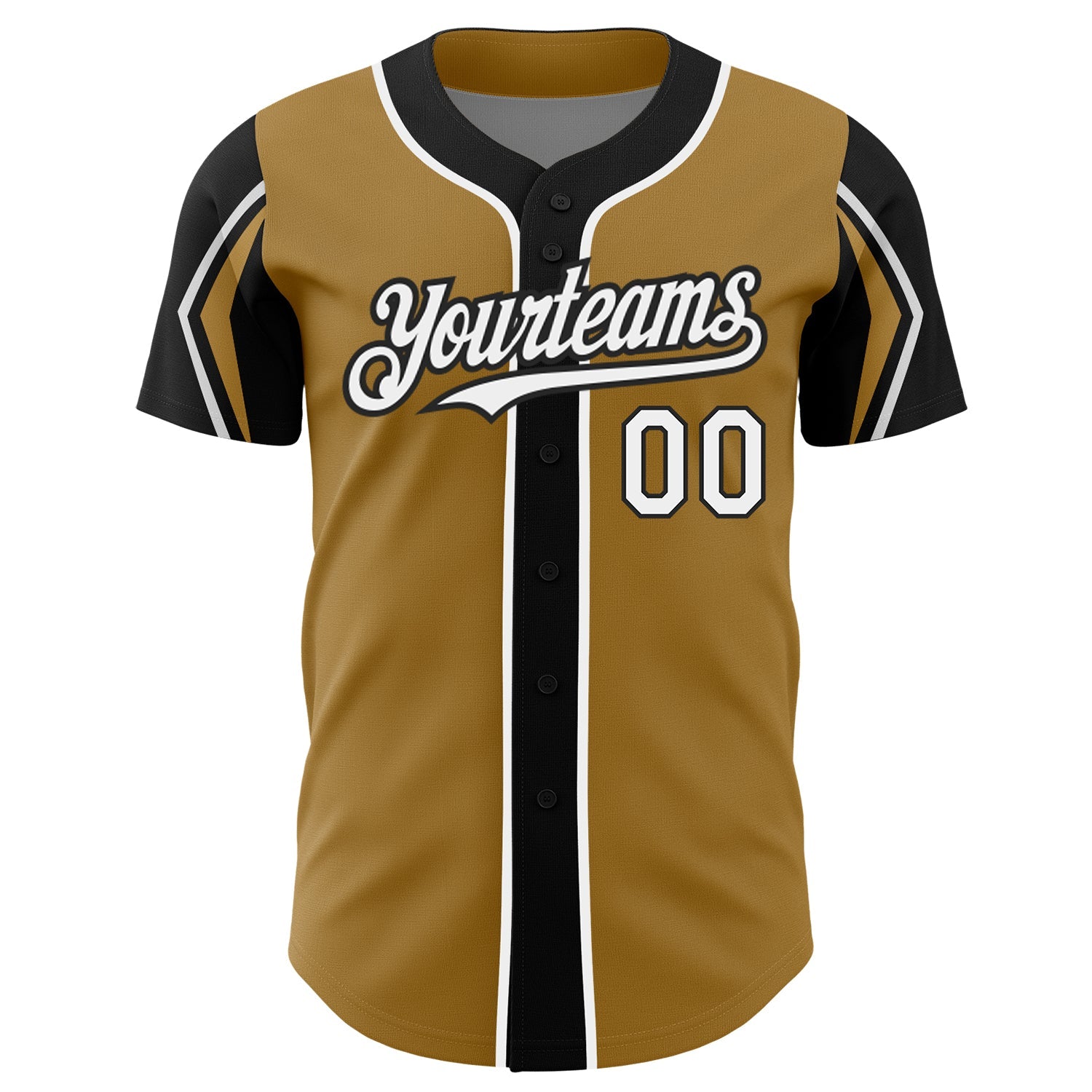 Custom Old Gold White-Black 3 Colors Arm Shapes Authentic Baseball Jersey - Sky-Custom