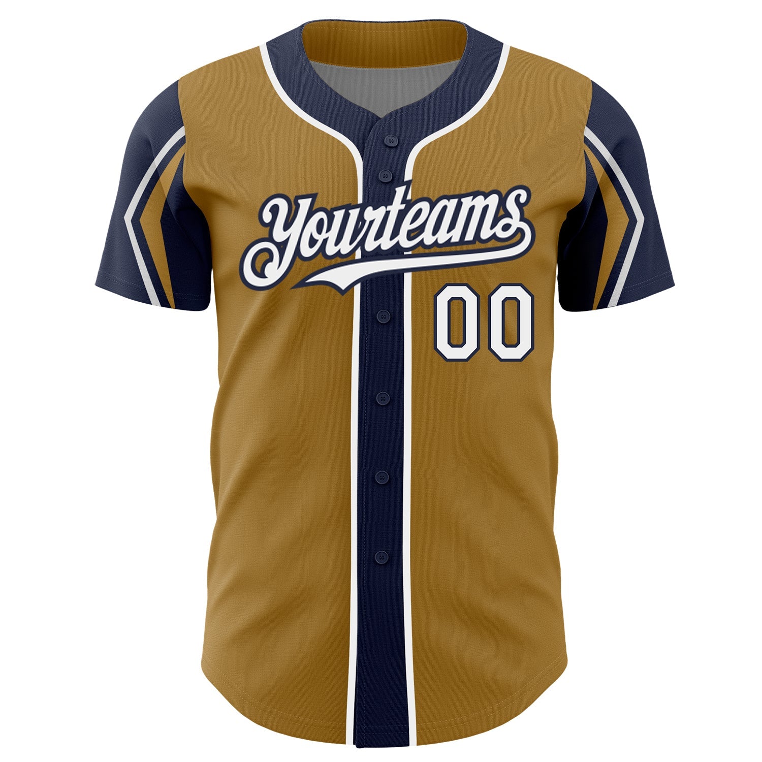 Custom Old Gold White-Navy 3 Colors Arm Shapes Authentic Baseball Jersey - Sky-Custom