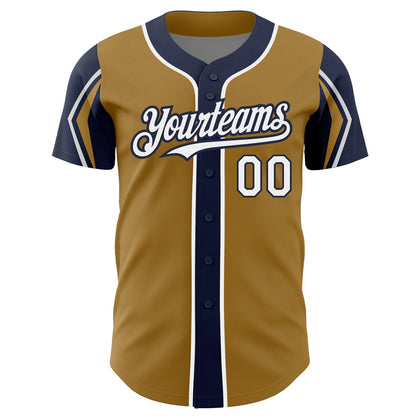 Custom Old Gold White-Navy 3 Colors Arm Shapes Authentic Baseball Jersey - Sky-Custom