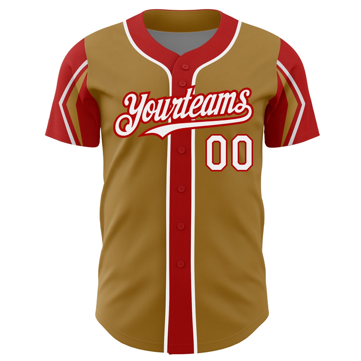 Custom Old Gold White-Red 3 Colors Arm Shapes Authentic Baseball Jersey - Sky-Custom