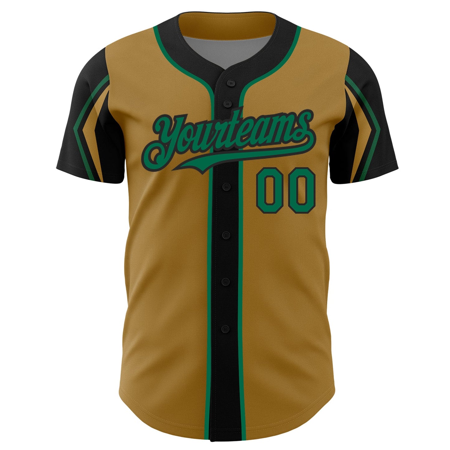 Custom Old Gold Kelly Green-Black 3 Colors Arm Shapes Authentic Baseball Jersey - Sky-Custom