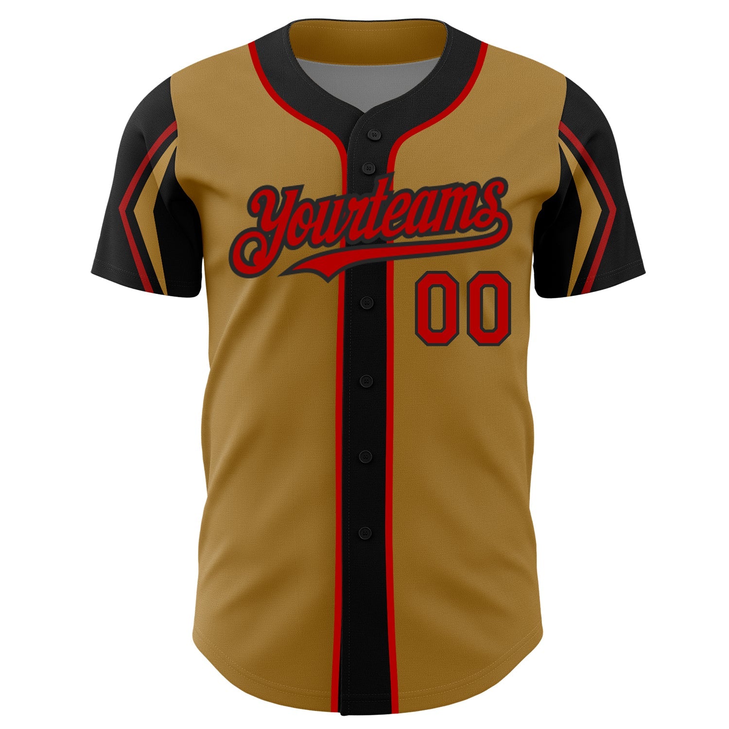 Custom Old Gold Red-Black 3 Colors Arm Shapes Authentic Baseball Jersey - Sky-Custom