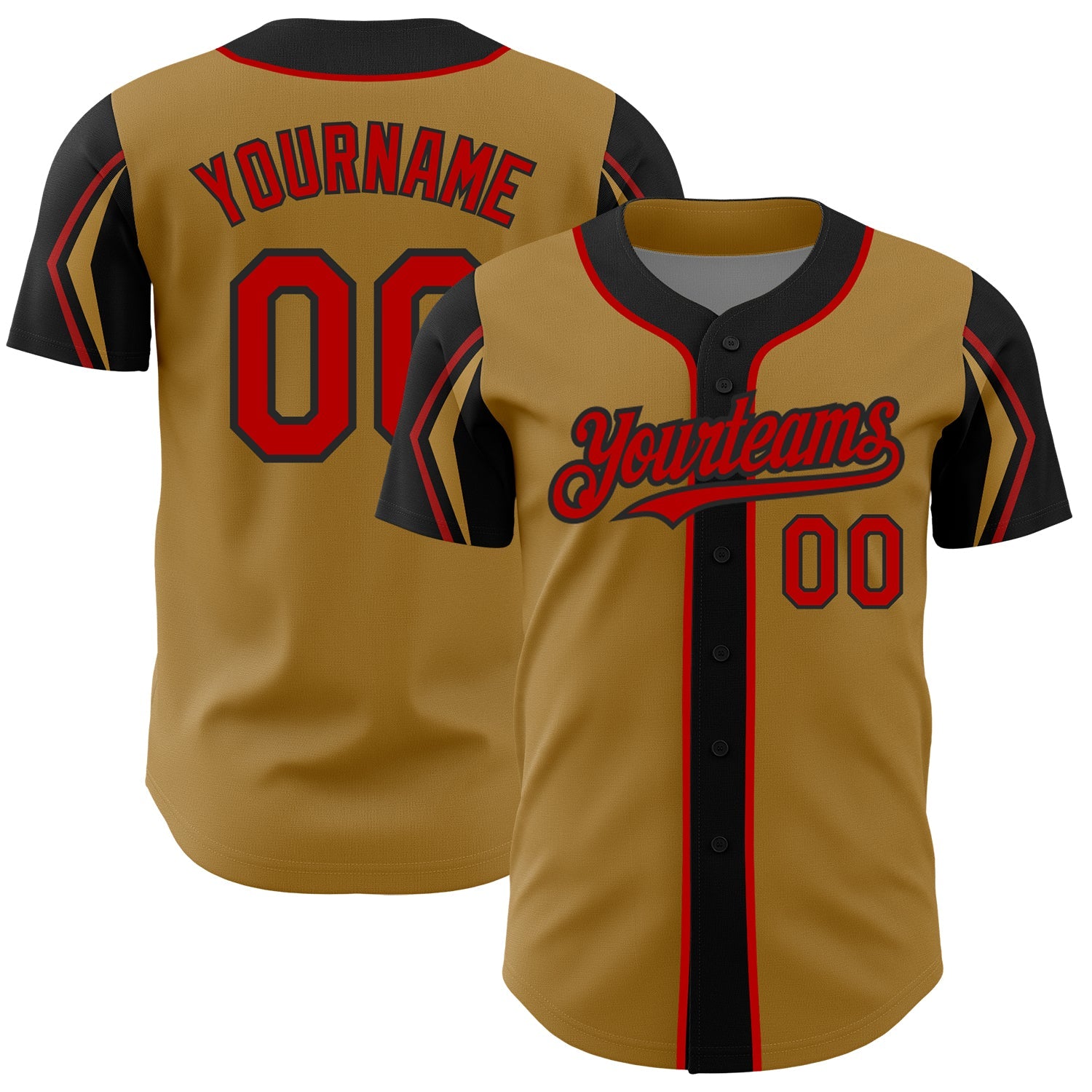 Custom Old Gold Red-Black 3 Colors Arm Shapes Authentic Baseball Jersey - Sky-Custom