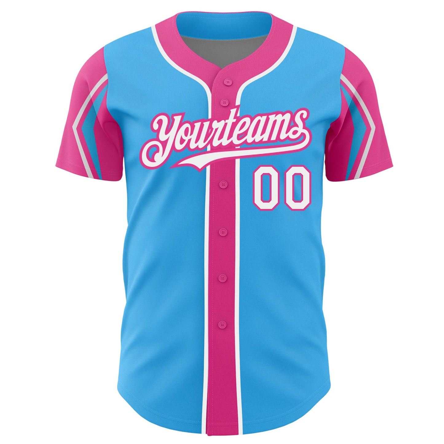 Custom Sky Blue White-Pink 3 Colors Arm Shapes Authentic Baseball Jersey - Sky-Custom