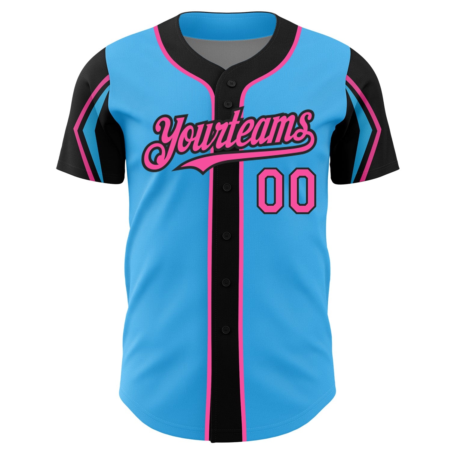 Custom Sky Blue Pink-Black 3 Colors Arm Shapes Authentic Baseball Jersey - Sky-Custom