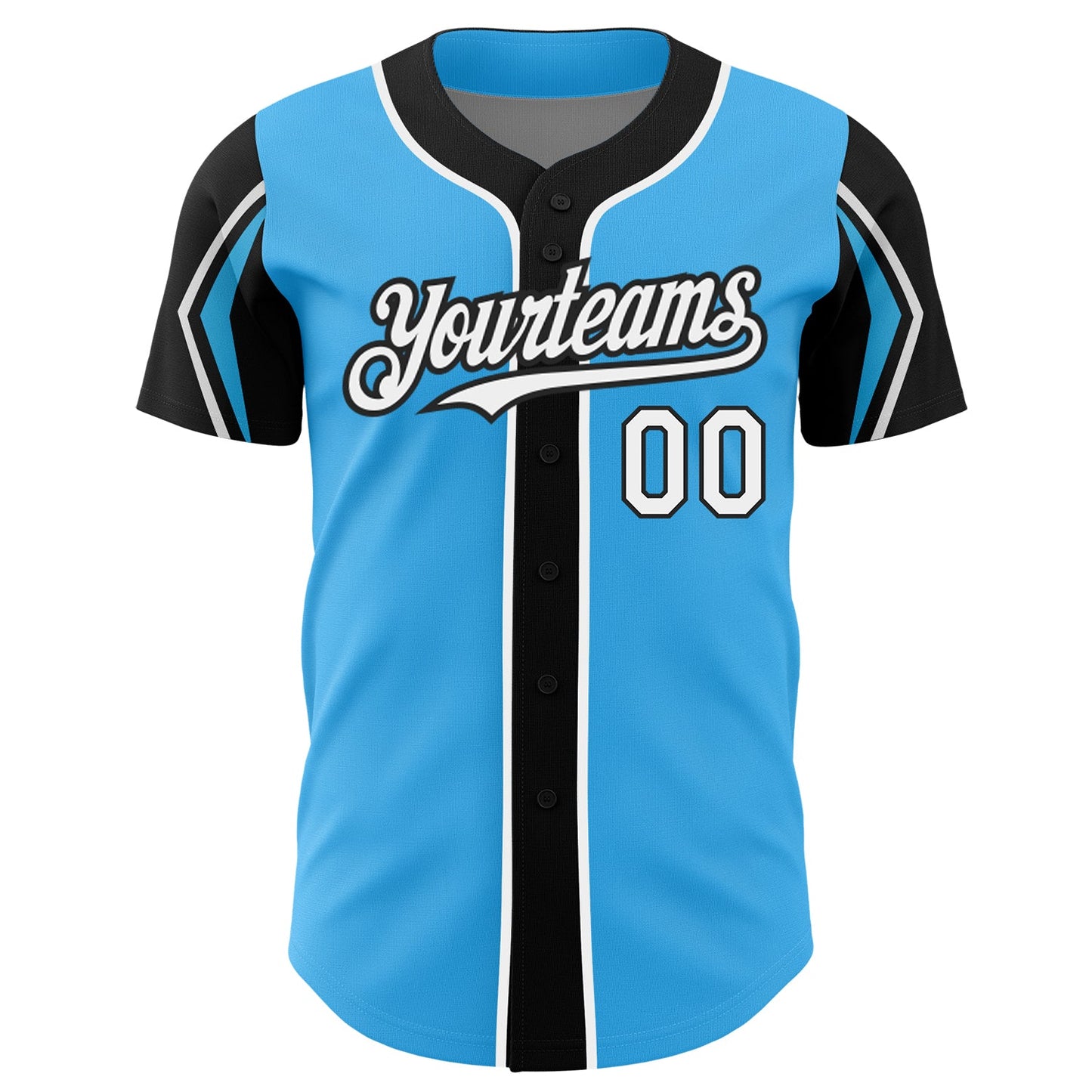 Custom Sky Blue White-Black 3 Colors Arm Shapes Authentic Baseball Jersey - Sky-Custom