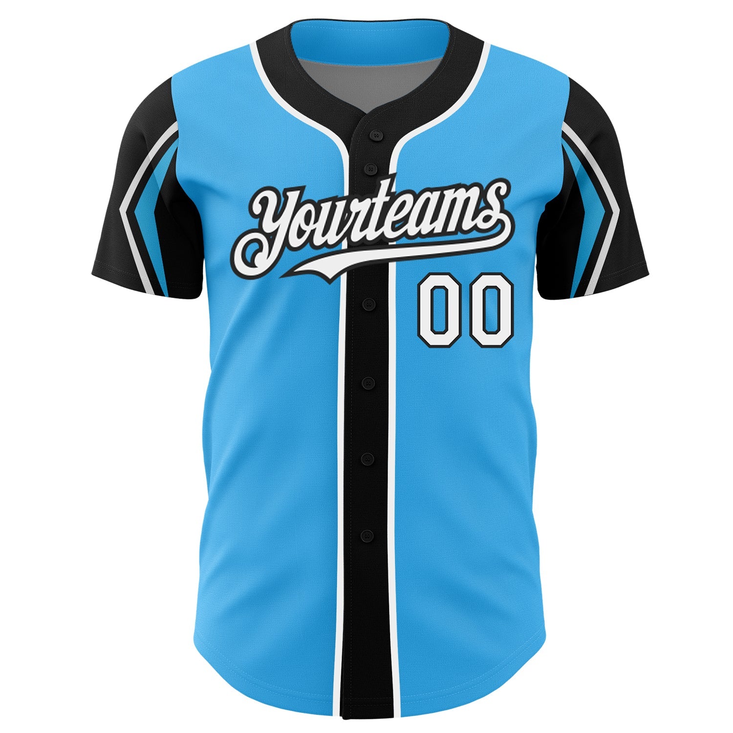 Custom Sky Blue White-Black 3 Colors Arm Shapes Authentic Baseball Jersey - Sky-Custom