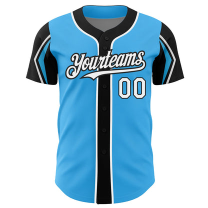 Custom Sky Blue White-Black 3 Colors Arm Shapes Authentic Baseball Jersey - Sky-Custom