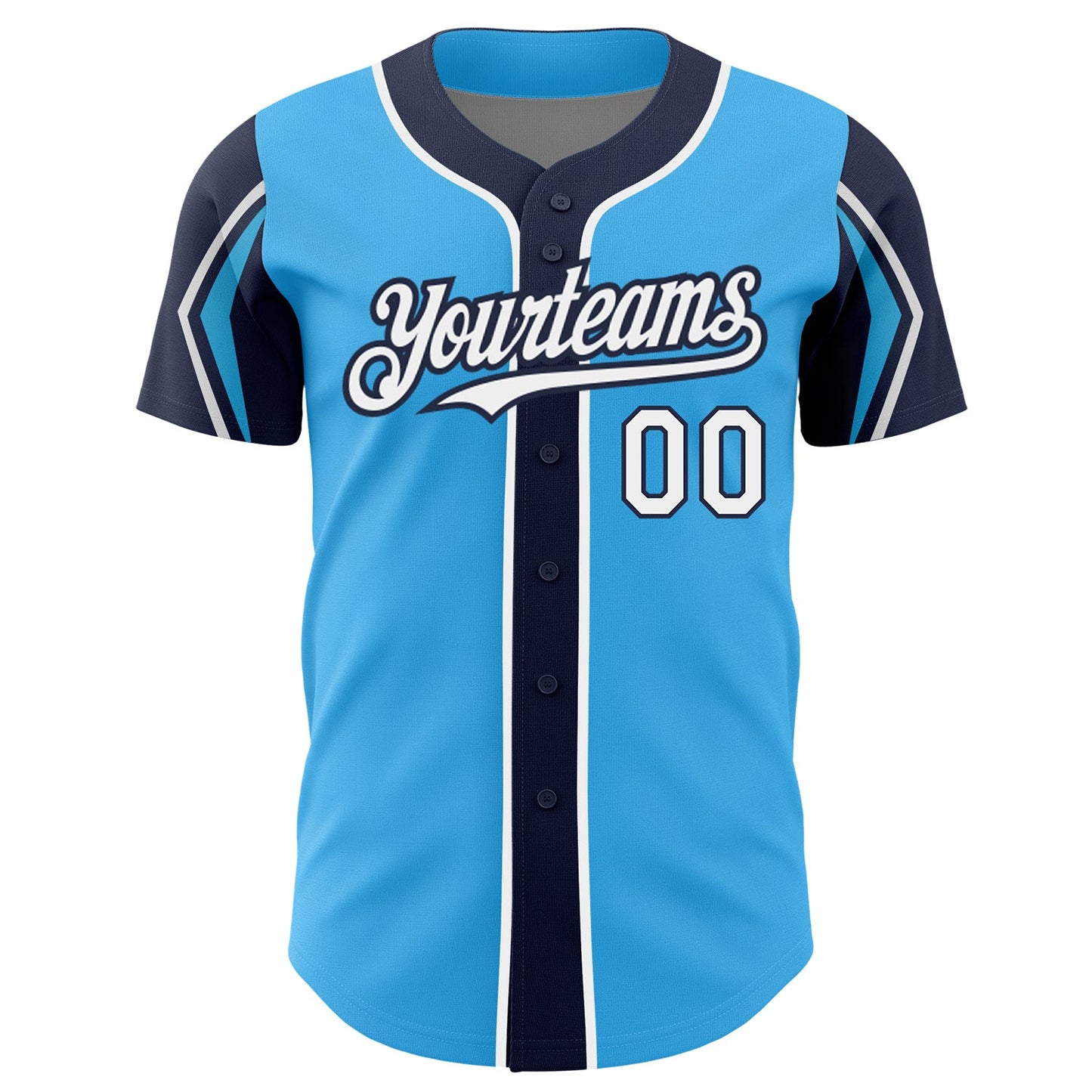 Custom Sky Blue White-Navy 3 Colors Arm Shapes Authentic Baseball Jersey - Sky-Custom
