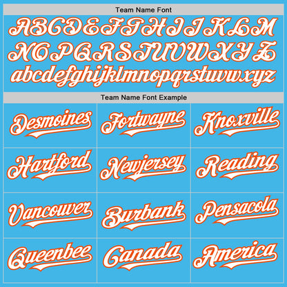 Custom Sky Blue White-Orange 3 Colors Arm Shapes Authentic Baseball Jersey - Sky-Custom