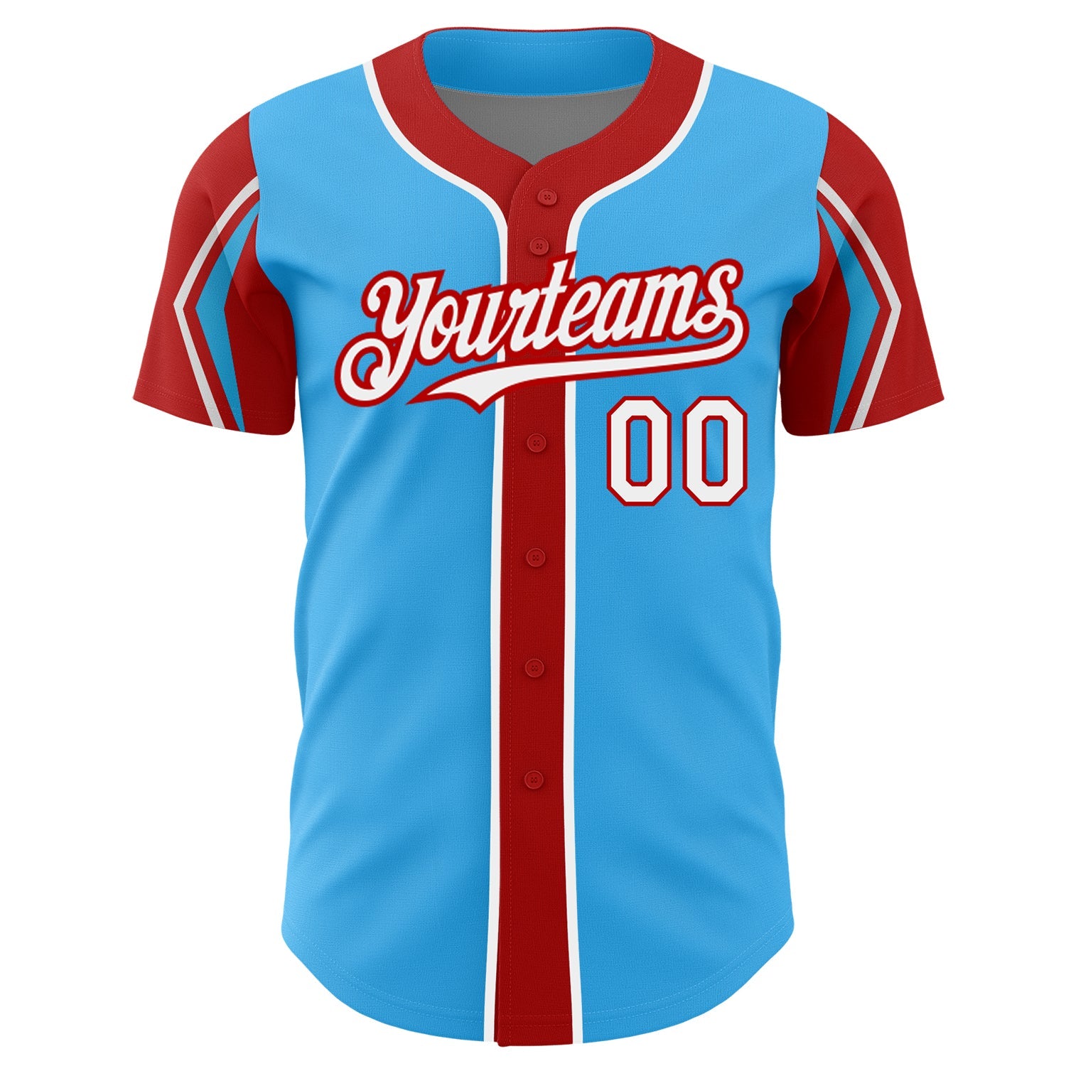 Custom Sky Blue White-Red 3 Colors Arm Shapes Authentic Baseball Jersey - Sky-Custom
