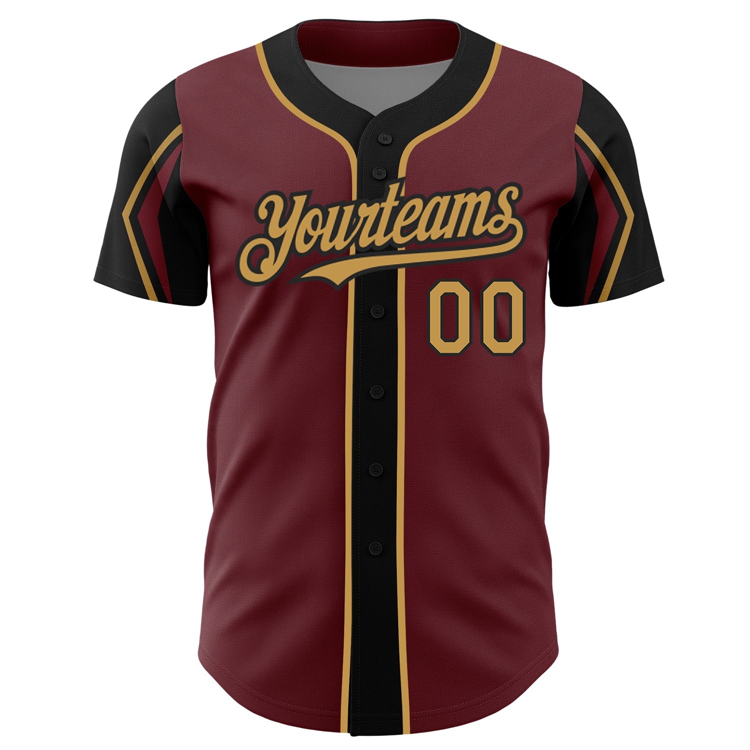 Custom Burgundy Old Gold-Black 3 Colors Arm Shapes Authentic Baseball Jersey - Sky-Custom