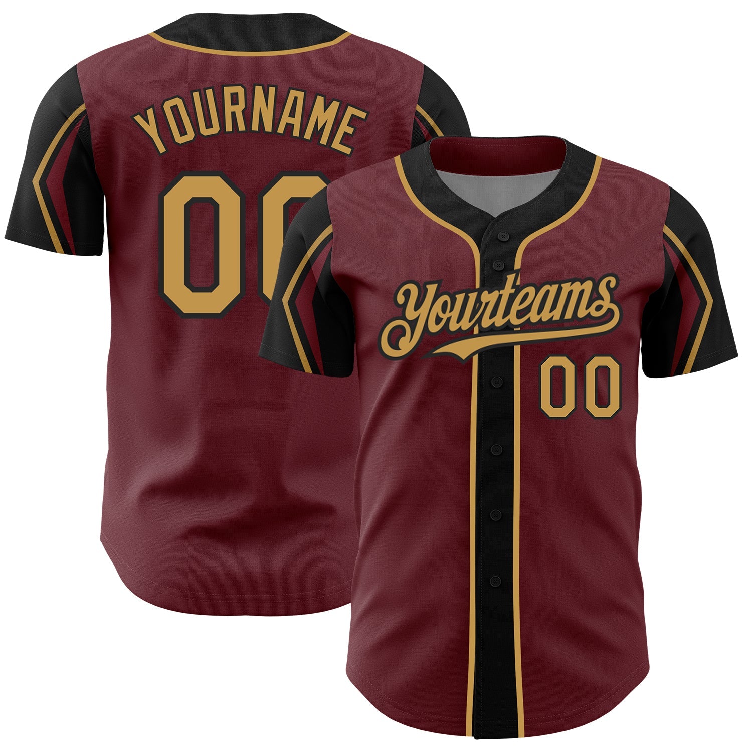 Custom Burgundy Old Gold-Black 3 Colors Arm Shapes Authentic Baseball Jersey - Sky-Custom