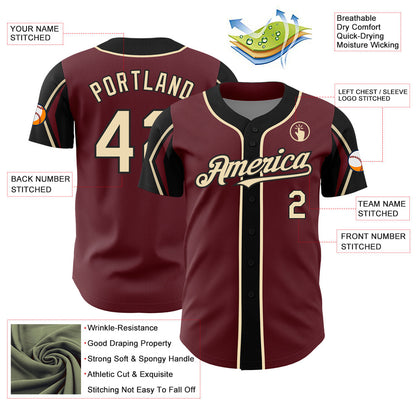 Custom Burgundy City Cream-Black 3 Colors Arm Shapes Authentic Baseball Jersey - Sky-Custom