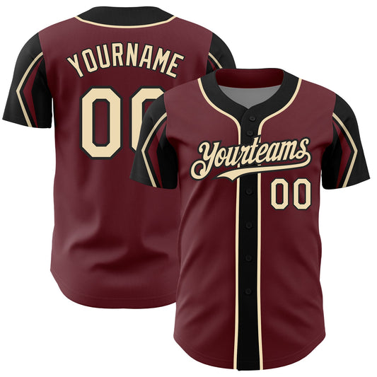 Custom Burgundy City Cream-Black 3 Colors Arm Shapes Authentic Baseball Jersey - Sky-Custom