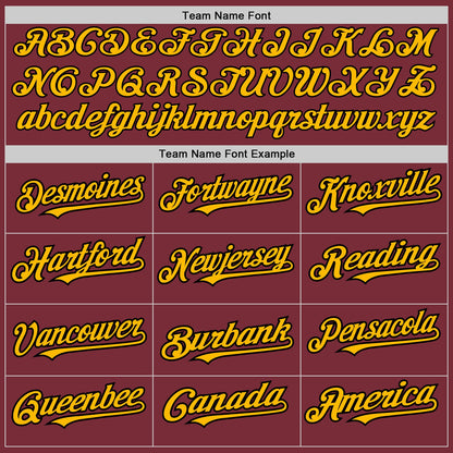 Custom Burgundy Gold-Black 3 Colors Arm Shapes Authentic Baseball Jersey - Sky-Custom