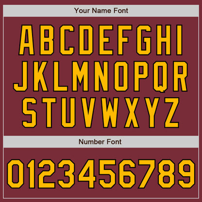 Custom Burgundy Gold-Black 3 Colors Arm Shapes Authentic Baseball Jersey - Sky-Custom