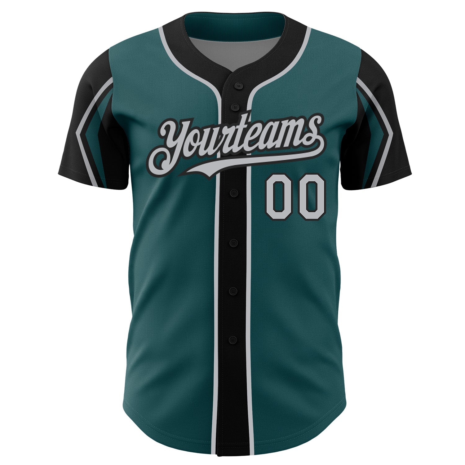 Custom Midnight Green Gray-Black 3 Colors Arm Shapes Authentic Baseball Jersey - Sky-Custom