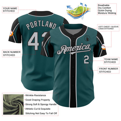 Custom Midnight Green Gray-Black 3 Colors Arm Shapes Authentic Baseball Jersey - Sky-Custom