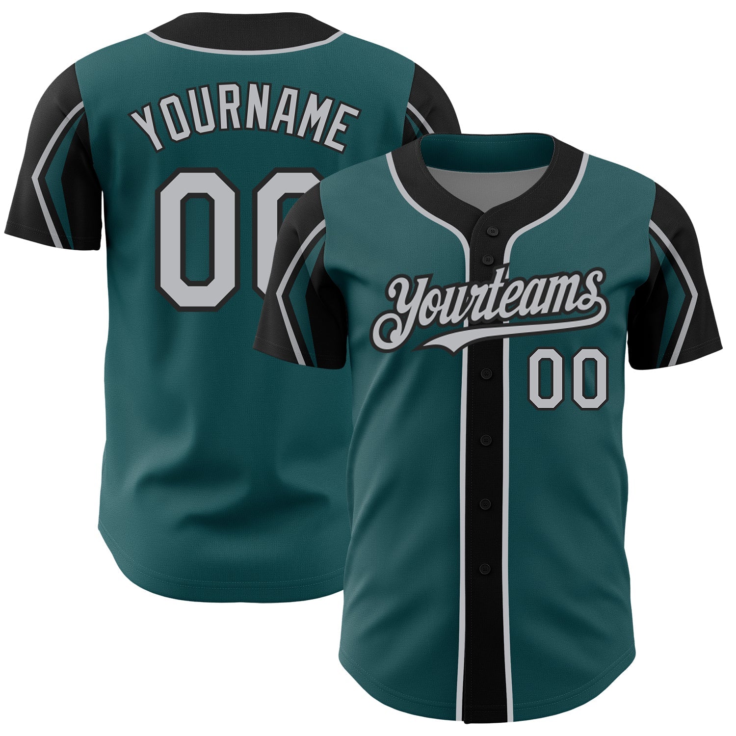 Custom Midnight Green Gray-Black 3 Colors Arm Shapes Authentic Baseball Jersey - Sky-Custom